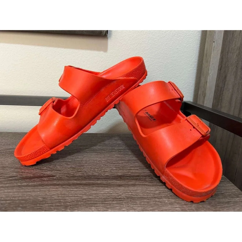 Birkenstock Arizona EVA Sandals Neon Orange Waterproof Slides Mens 7 Womens 9